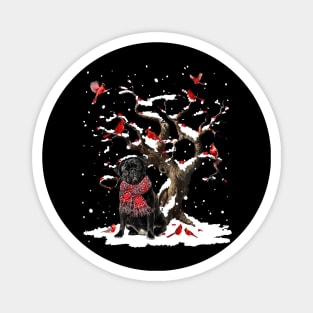 Black Pug Scarf Cardinal Snow Christmas Magnet